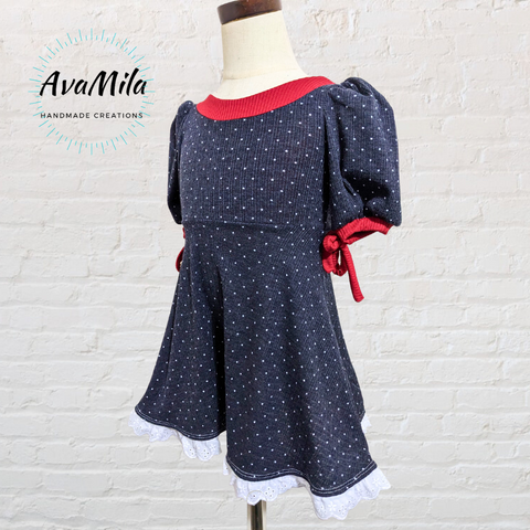 Red white and blue pointelle twirly dress, size 3t