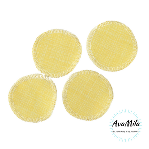Yellow faux linen facial rounds, set of 4
